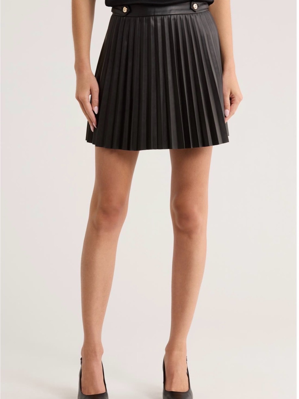 Jason Wu Black Faux Leather Pleated Mini Skirt with Button Accents